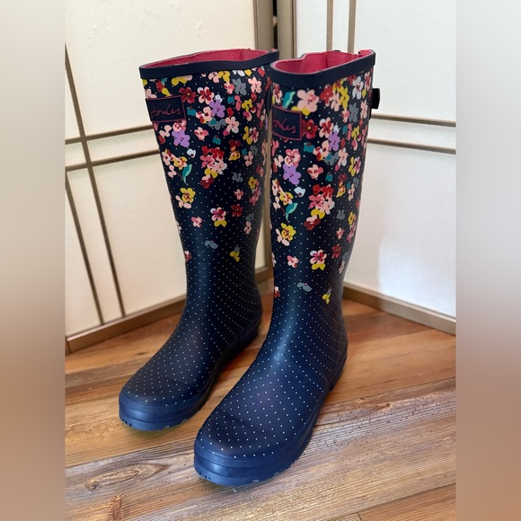 Joules Women's Navy Floral Welly Print Rain Boots Size 11 RARE!